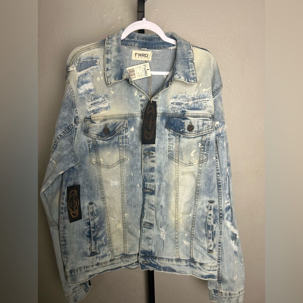 NWT FWRD Distressed Denim Jacket Mens 2XL
